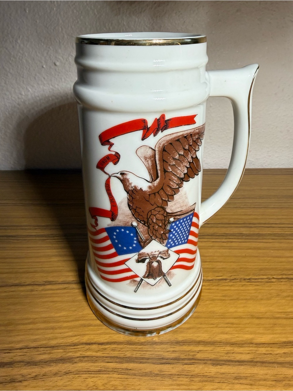 Viletta Beer Mug Bald Eagle American Flag Liberty Bell Made USA 1776-1976 7.5” h